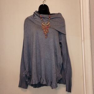 Gray Joseph A Cowl Neck Faux Wrap w/Ruffles Sweater XL